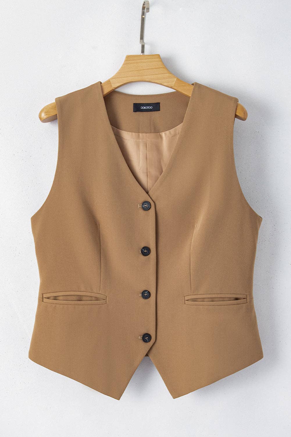 Solid Buttoned V-Neck Suit Vest