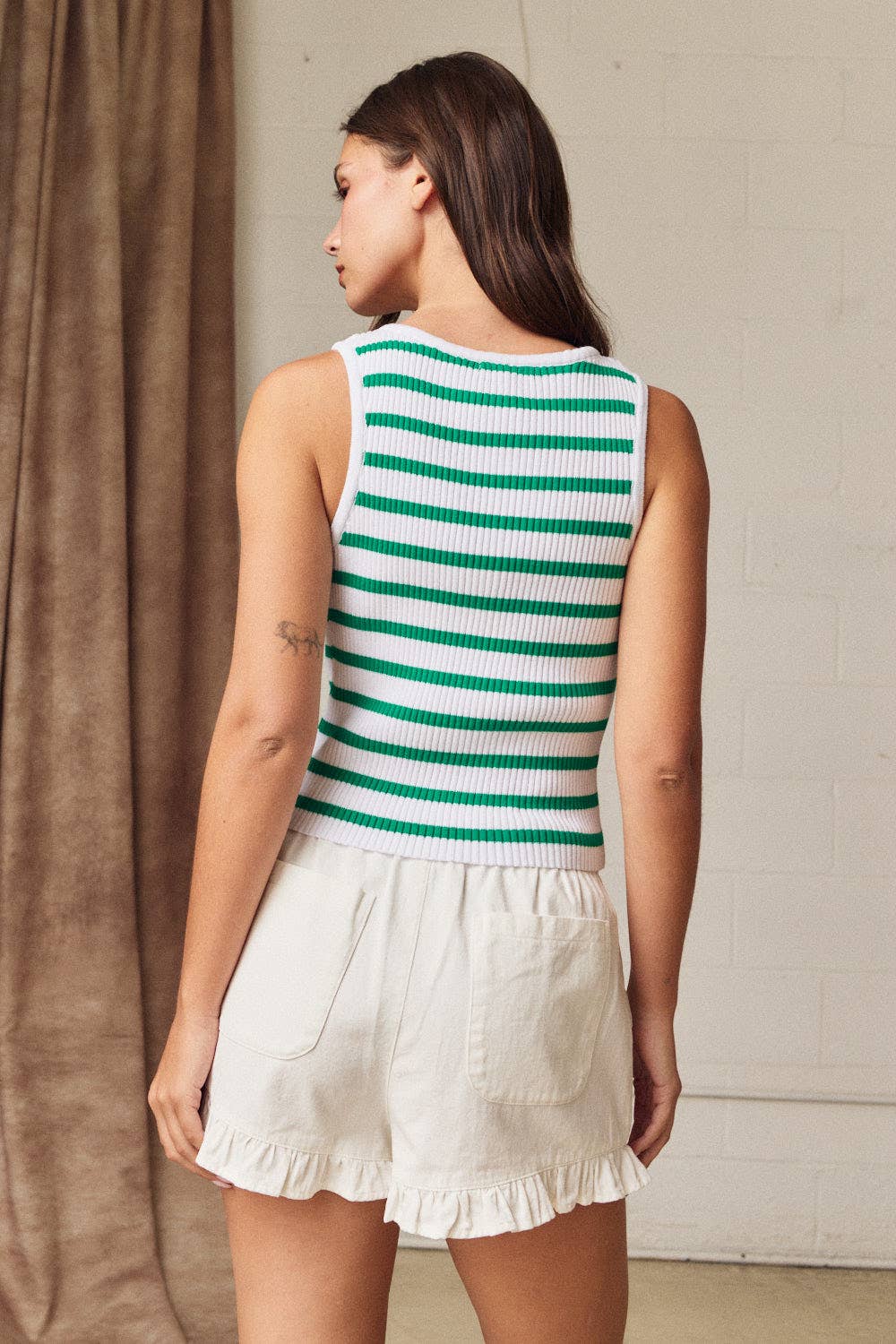 Striped Ribbed Button Front Tank