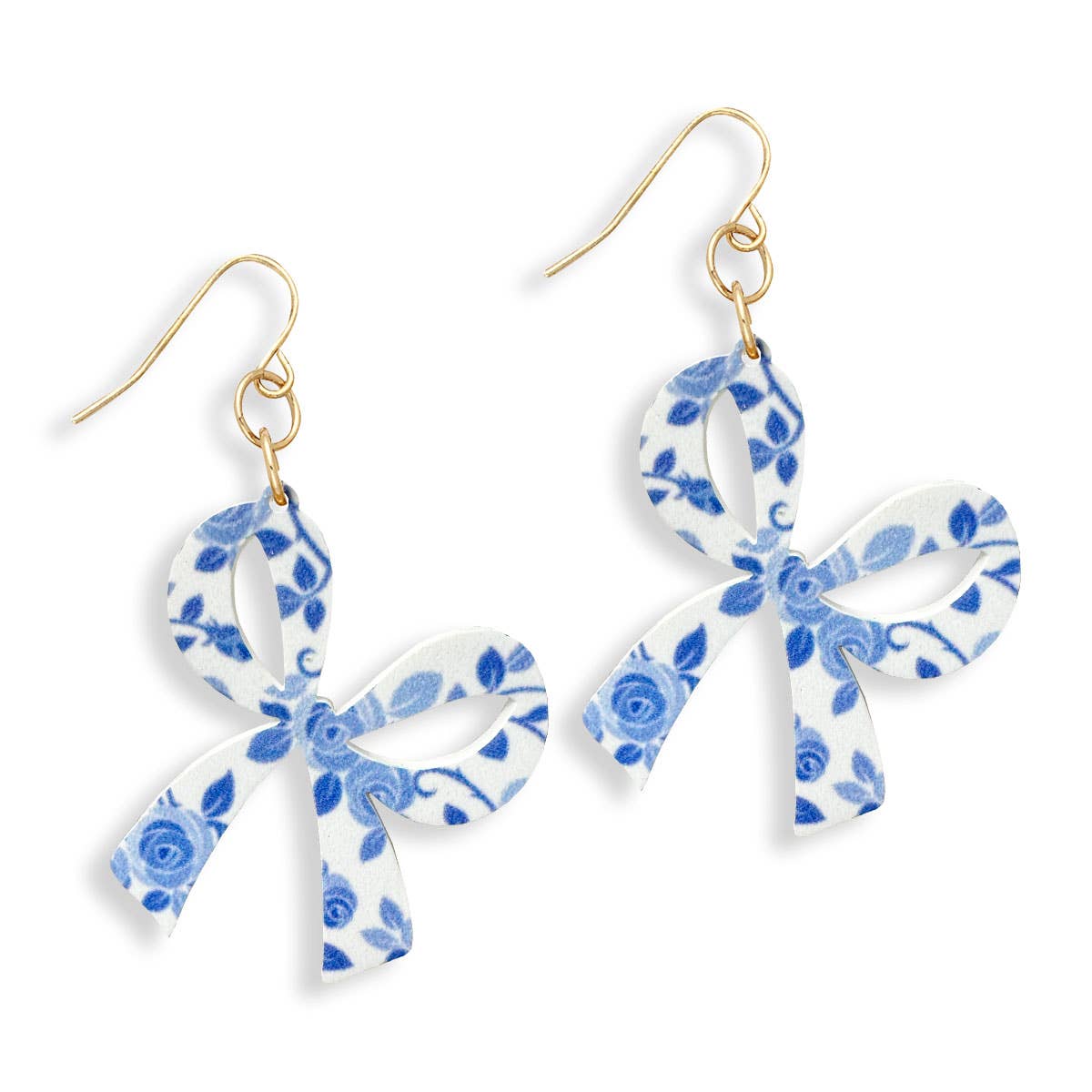 Blue Floral Bow Earrings