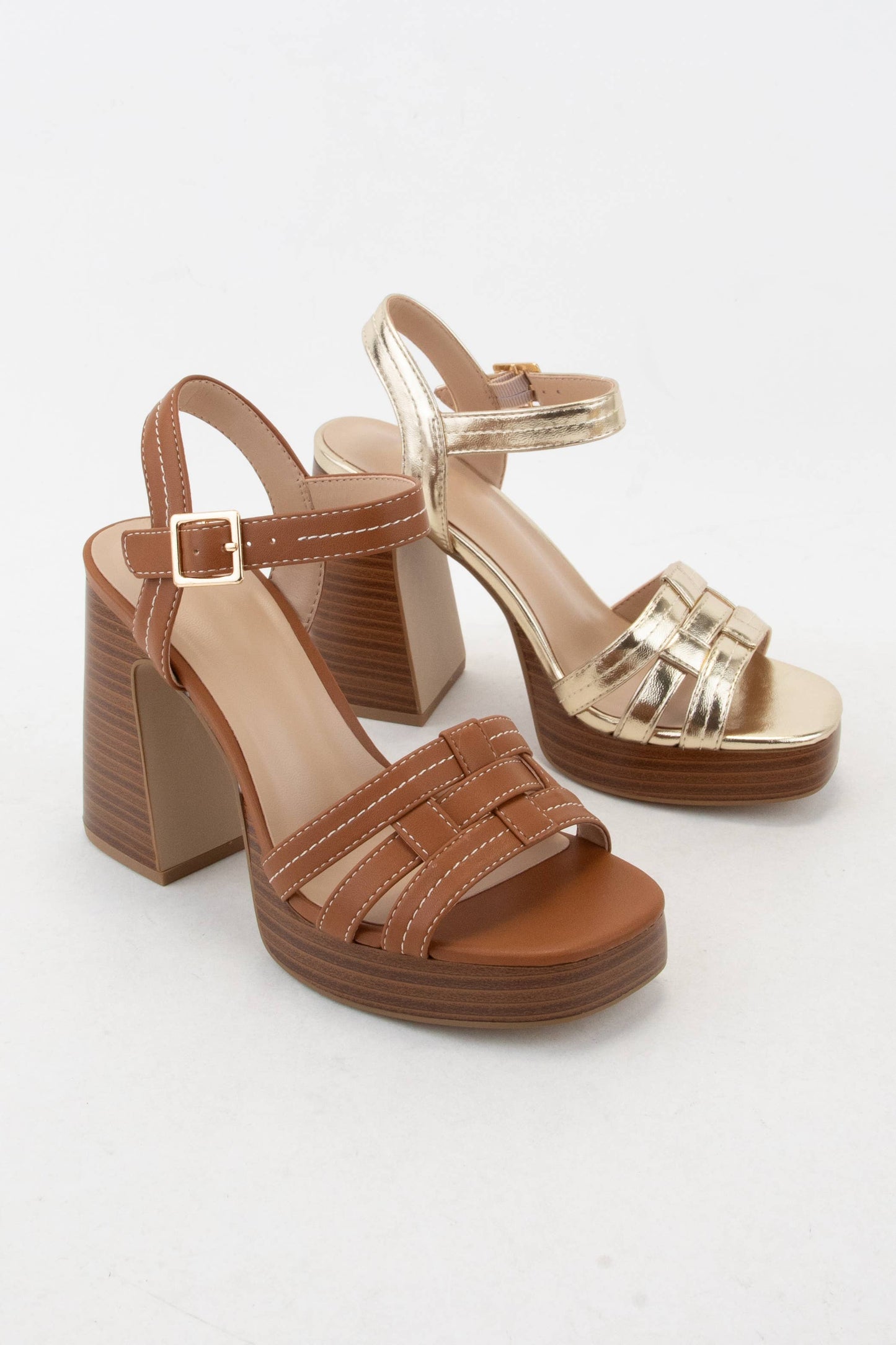 JANESSA WOVEN STRAP UPPER PLATFORM BLOCK HEEL SANDAL