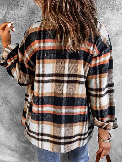 Blue Casual Geometric Plaid Print Pocketed Shacket