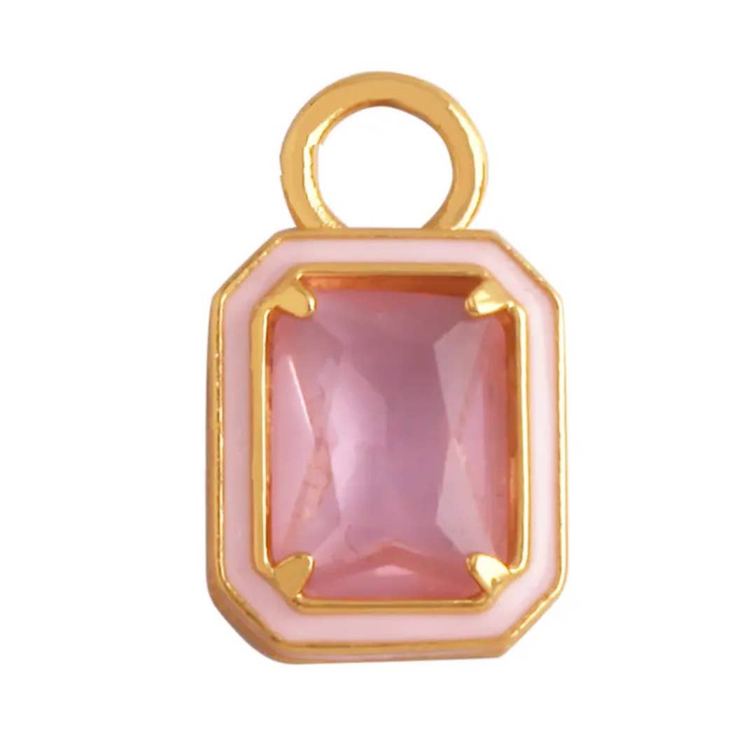 Pink Rectangle Zircon Charm For Charm Necklace & Bracelet