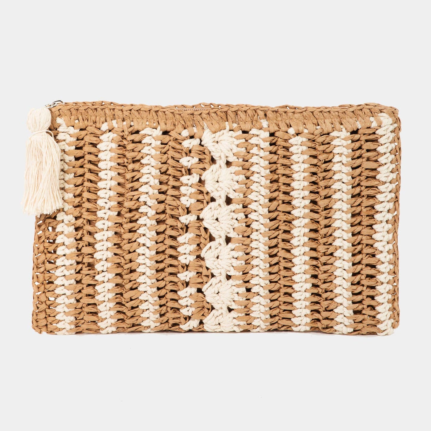 Tassel Zipper Straw Knit Cosmetic Bag