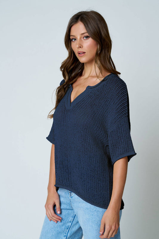 Navy Knit Top