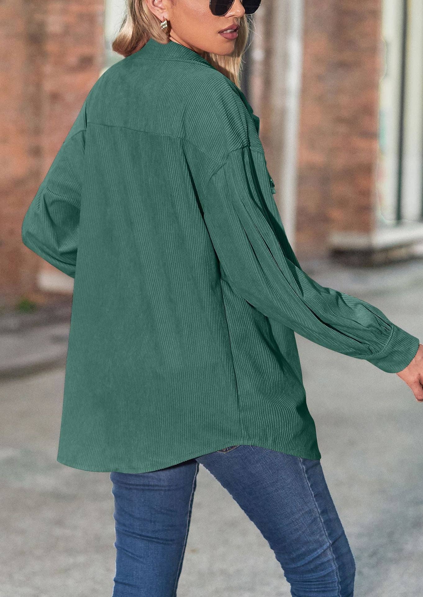 Women's Casual Loose Lantern Sleeve Corduroy Shirt