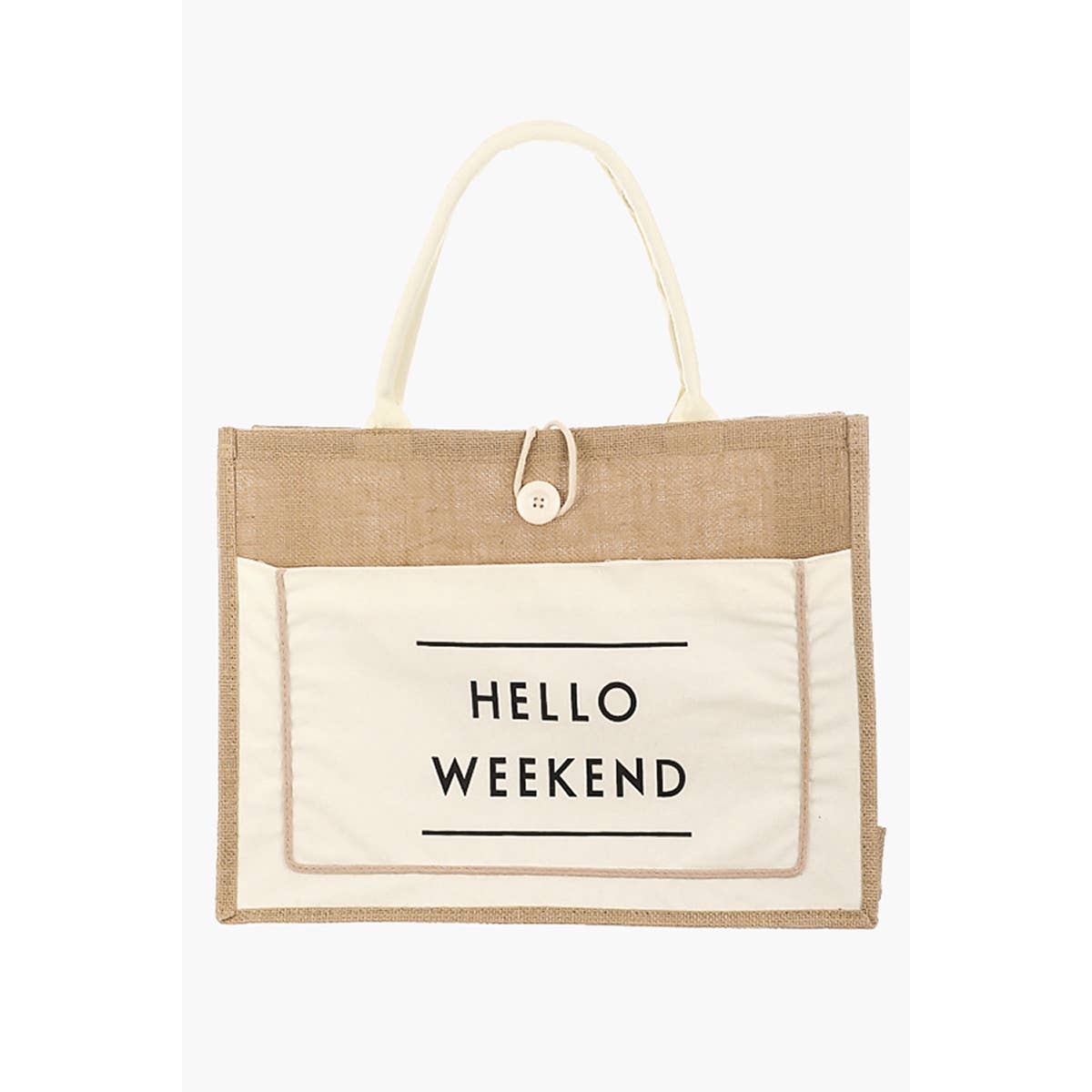 Hello Weekend Burlap Tote Bag