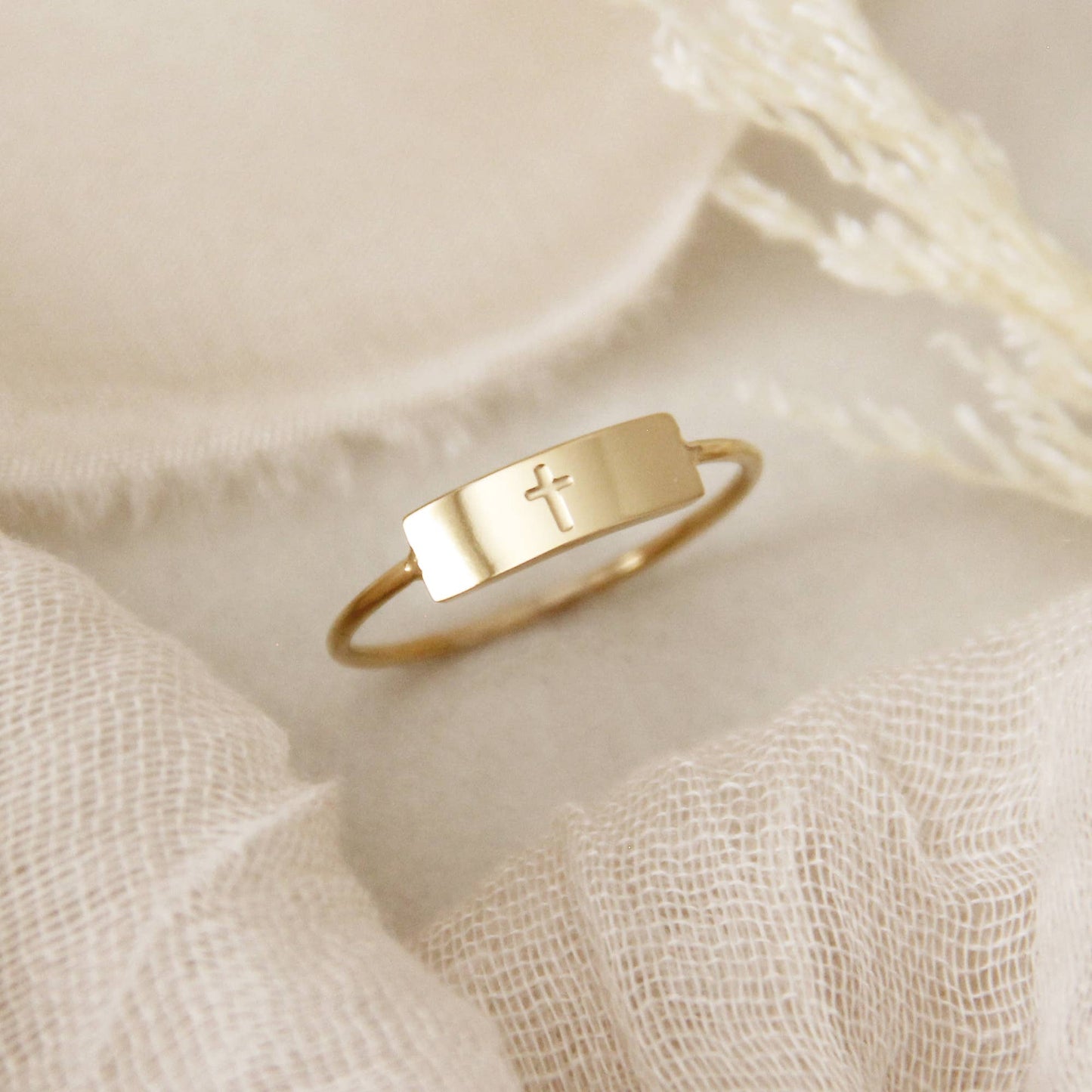 Engraved Cross Bar Ring