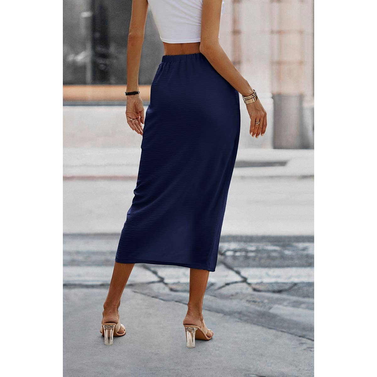 Solid Wrap Cross Self Belt Skirt