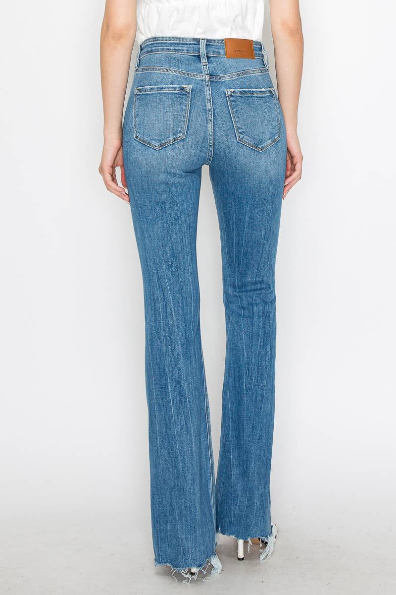 HIGH RISE CROSSOVER WAIST FLARE JEANS