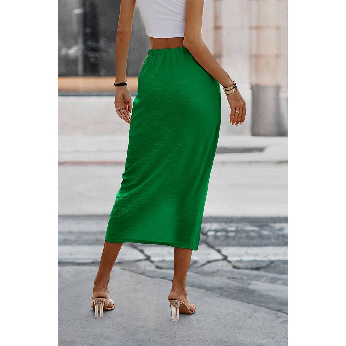 Solid Wrap Cross Self Belt Skirt