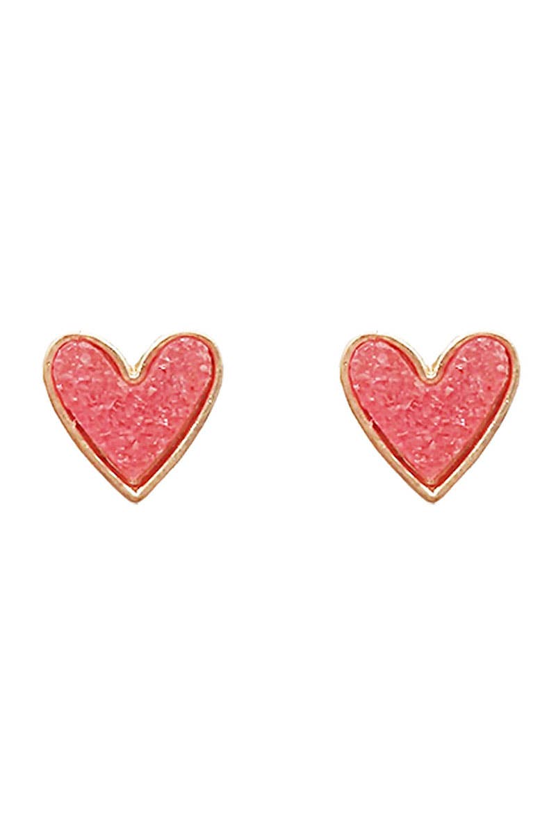 Valentine's Day Heart Drusy Stone Post Earrings