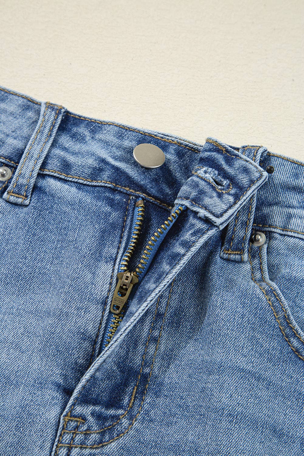 Denim Distressed Midi Skirt