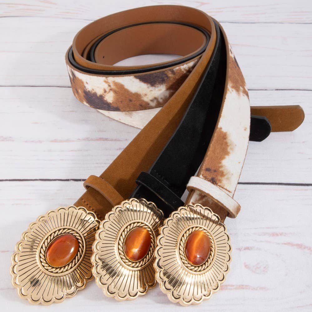 Western Disc Buckle Vegan Leather Belt