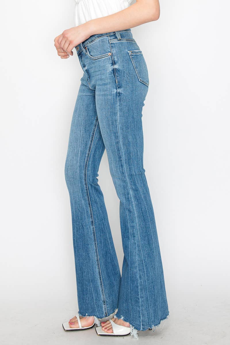 HIGH RISE CROSSOVER WAIST FLARE JEANS