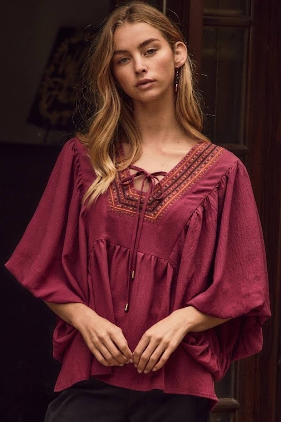 Embroidered Puff Sleeve Blouse