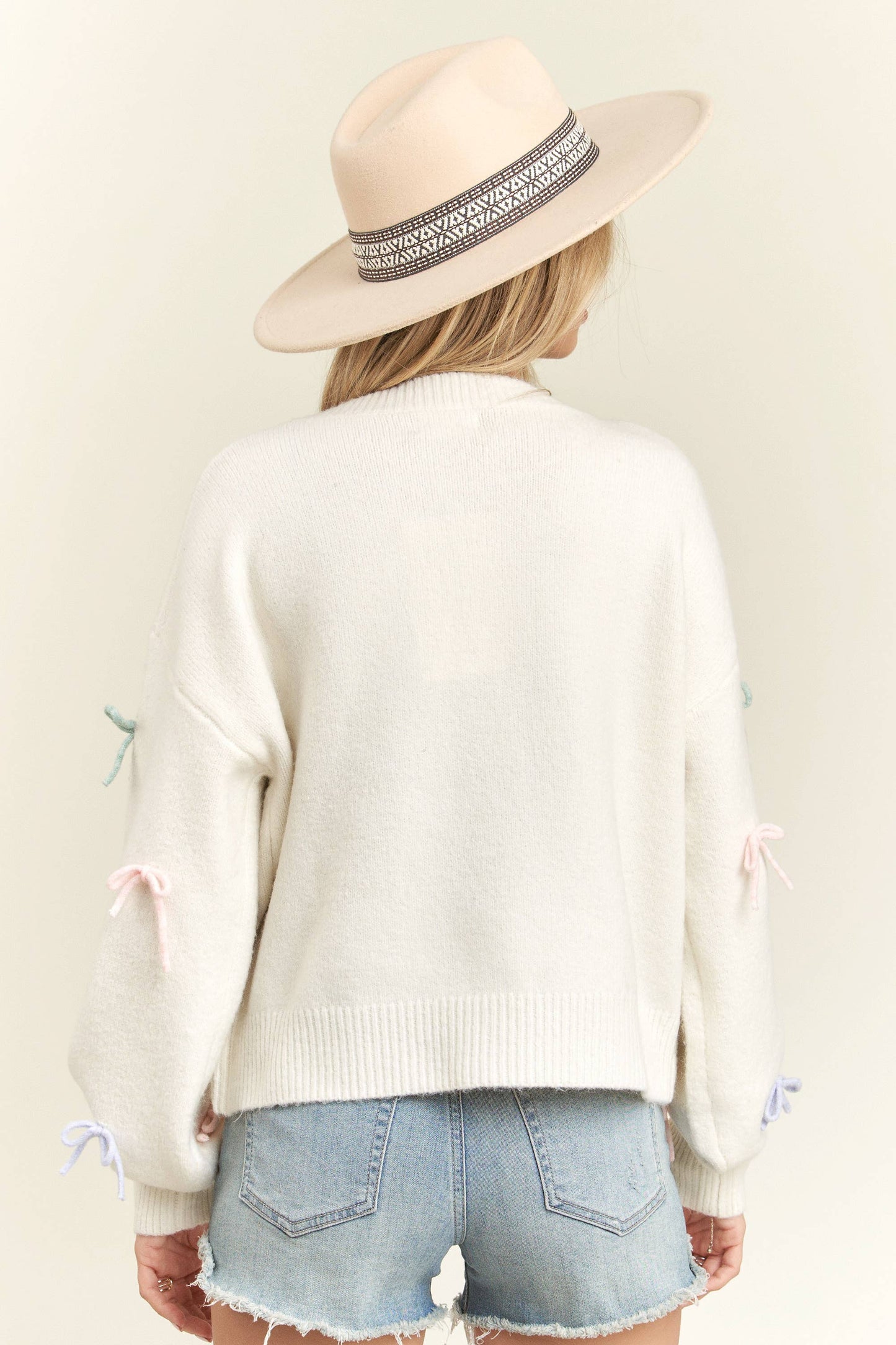 LESW3584- CUTESY BOW SWEATER TOP