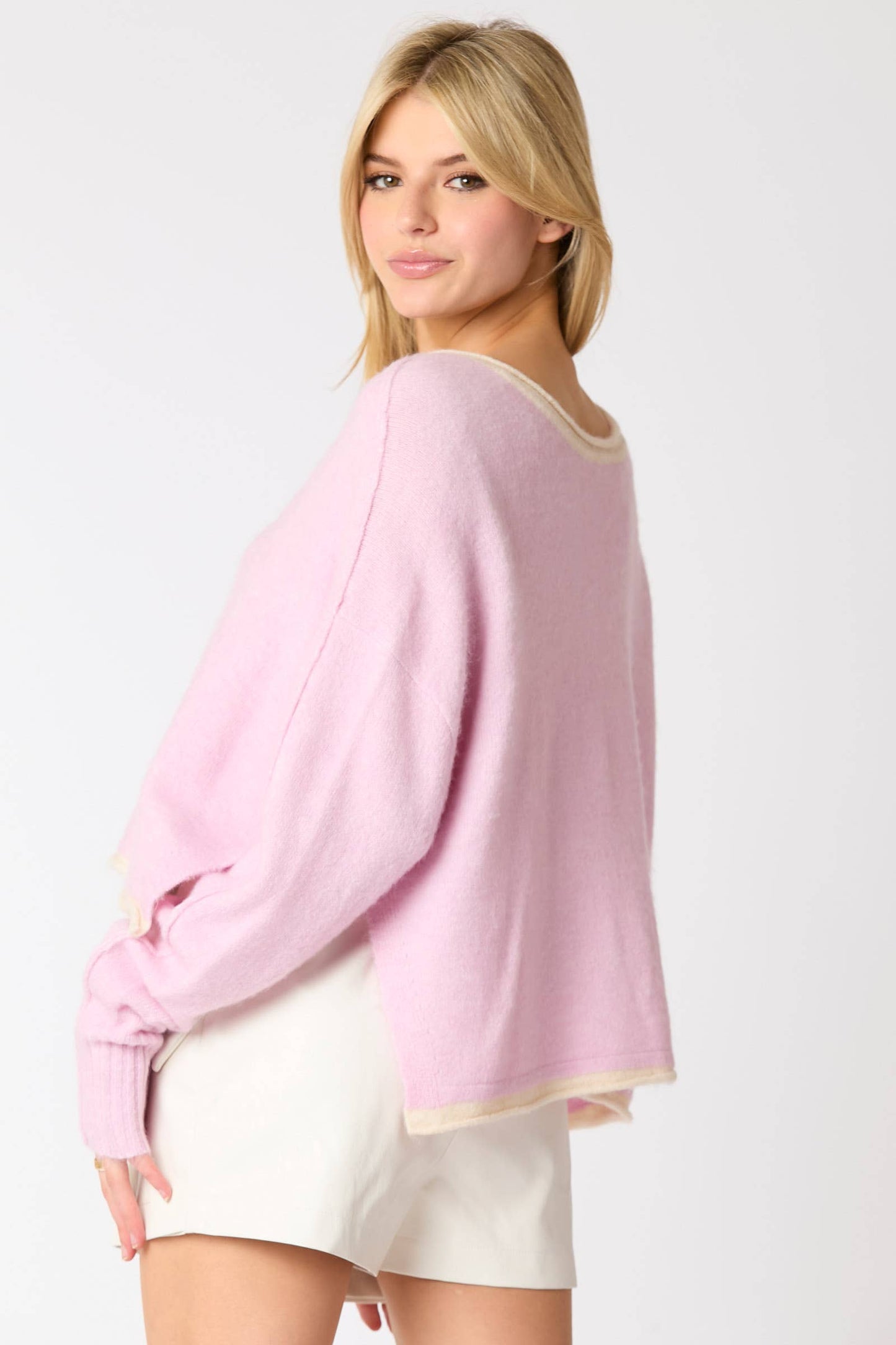 Split Neck Crop Sweater