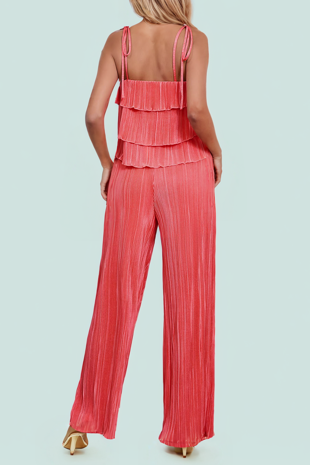 Ruffle Tiered Cami Pleated Wide Leg Pants Set